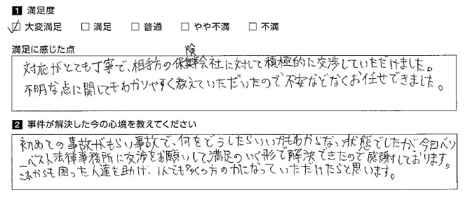 満足のいく形で解決できたので感謝しております