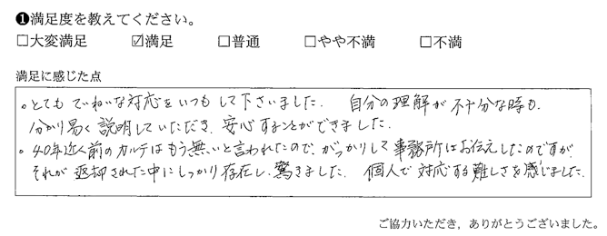 自分の理解が不十分な時も分かり易く説明していただき、安心する事ができました