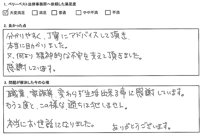 丁寧なご対応と精神的に支えて頂いたことに感謝です