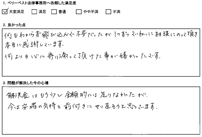 何もわからず飛び込んで不安だったが1つずつていねいに相談に乗って頂き本当に感謝しています